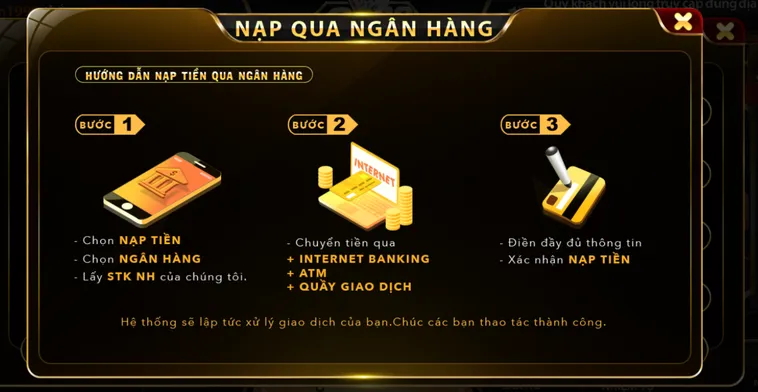 Hướng dẫn nạp tiền bằng tài khoản ngân hàng tại Go88.